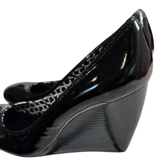 Coach Dorelle Black Patent Leather Wedges 3 3/4 3.75 inch Heels Size 8.5 - Picture 2 of 8